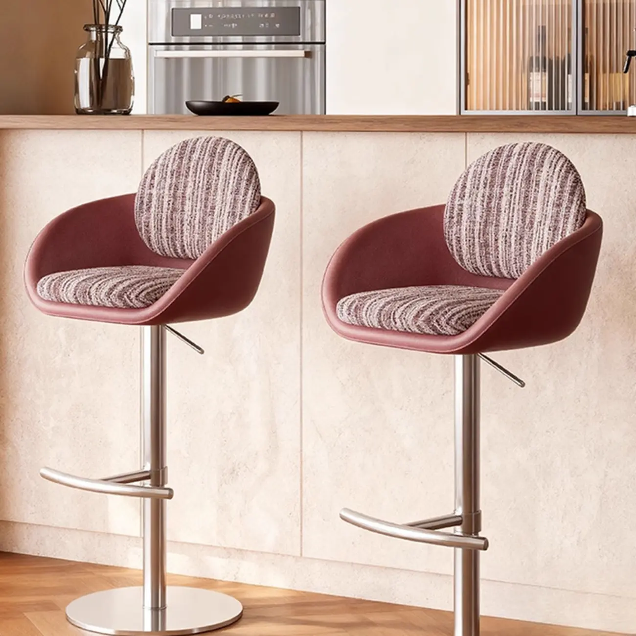 Modern Swivel Fabric Upholstered Bar Stools Stainless Steel