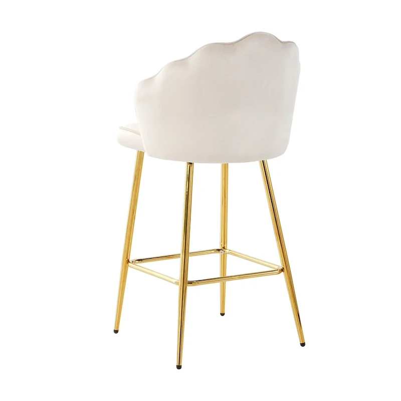Velvet Shell Bar Stools Set of 2, Counter Height Chairs with Metal Legs, Upholstered Kitchen Island Chairs with Footres