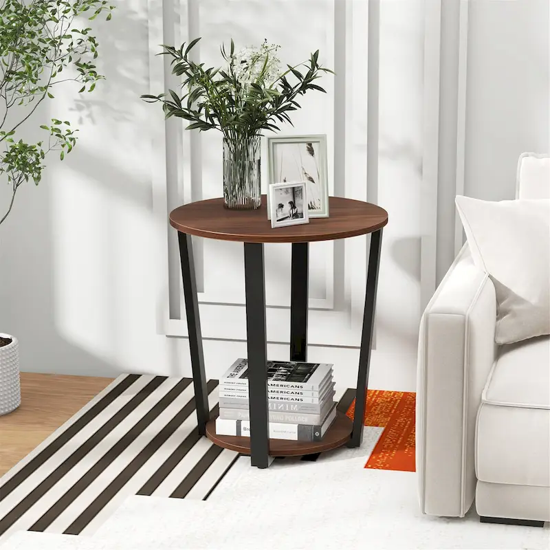 Gymax Industrial End Table Sofa Side Table Set ot 2 Nightstand w/