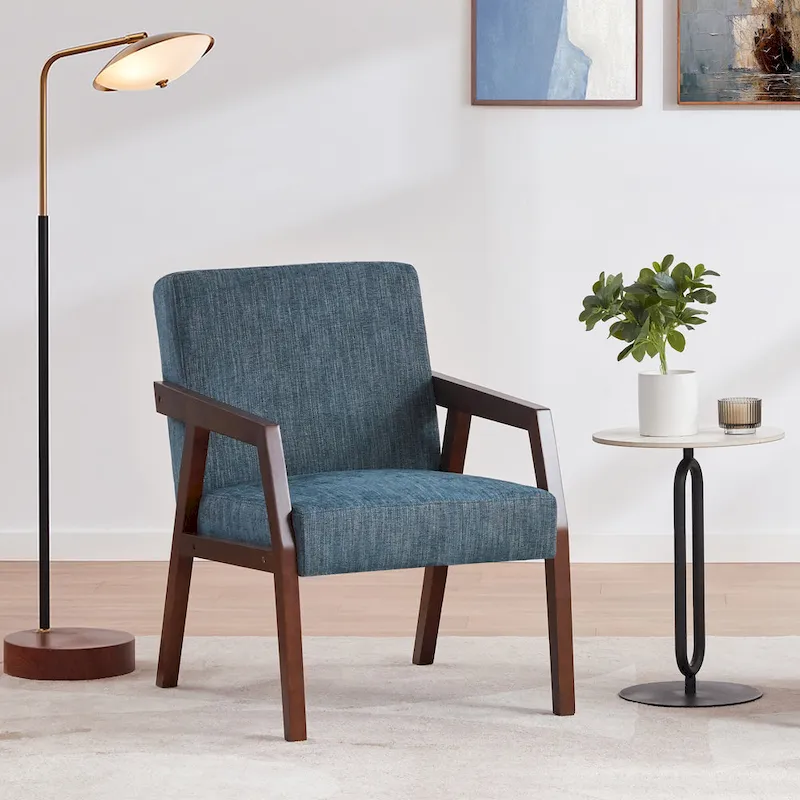 Mid-Century Modern Upholstered Accent Armchair with Solid Wood Legs, Living Room Bedroom Chair