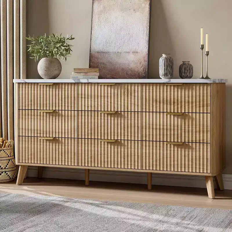 60.6 Wide Fluted Dresser with 9 Deep Drawers - Modern TV Stand & Chest for Bedroom, Living Room & Hallway