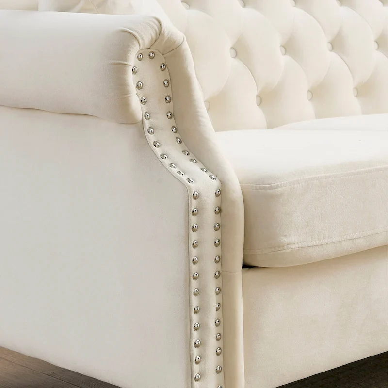 2-Pieces 6-Seat Velvet Chesterfield Sofa Set (Two 3-Seaters) with Tufted Back & Nailhead Trim