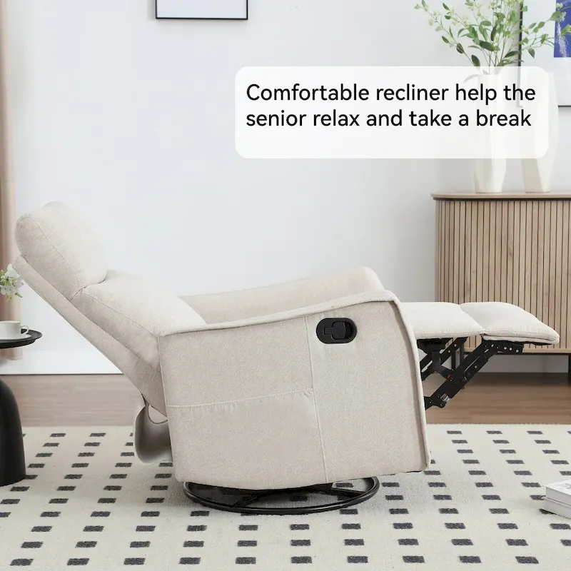 8 Point Massage Manual Recliner Chair Fabric Swivel Rocking Chair Single Sofa Armchair with Rocker and Lumbar Heating