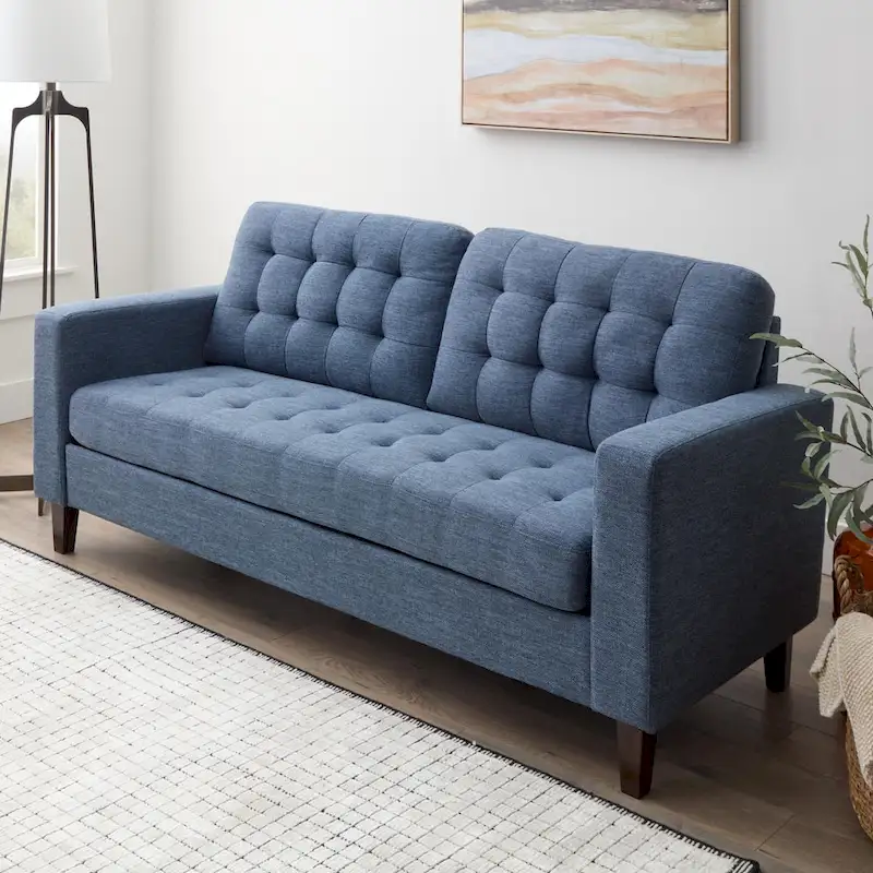 Brookside Brynn 76-in. Square-arm Faux Leather/Velvet/Fabric Sofa