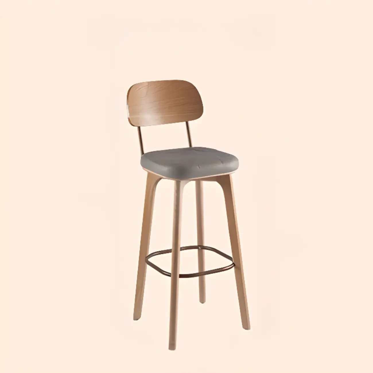 Mid-Century Modern Leather Square Bar Height Stools with Backs
