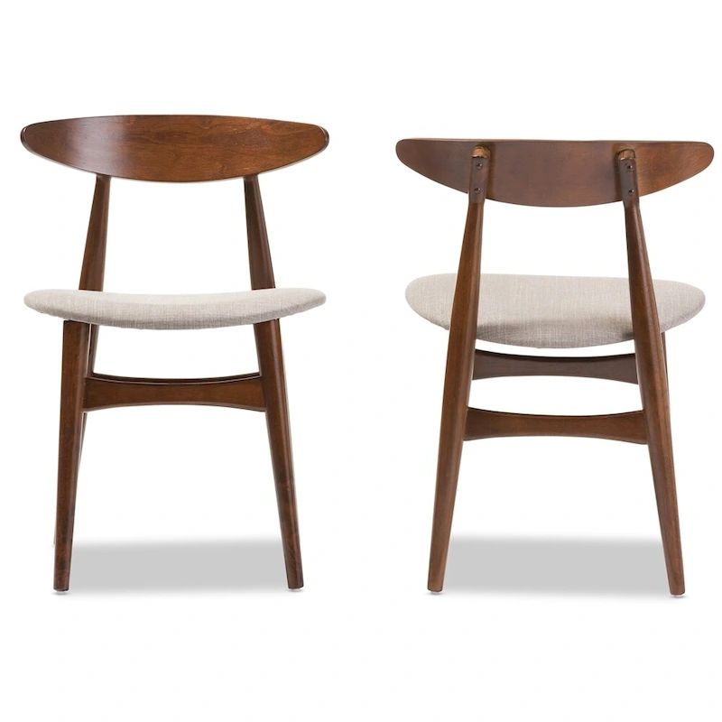 Flora Mid-Century Modern Light Grey Fabric and  Oak  Medium Brown Finishing Wood Dining Chair