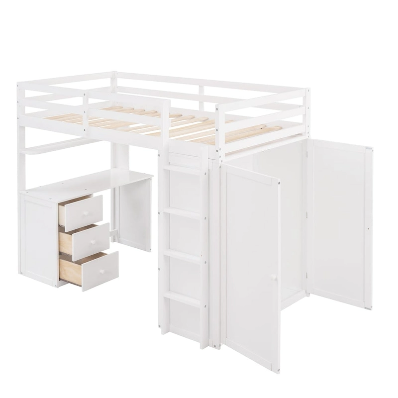 Multi-Functional Twin/Full Size Loft Bed with Drawers, Desk, Wardrobe - Space-Saving Study Area