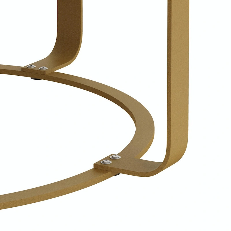 Modern Round Coffee Table with Wooden Carving Pattern and Metal Legs