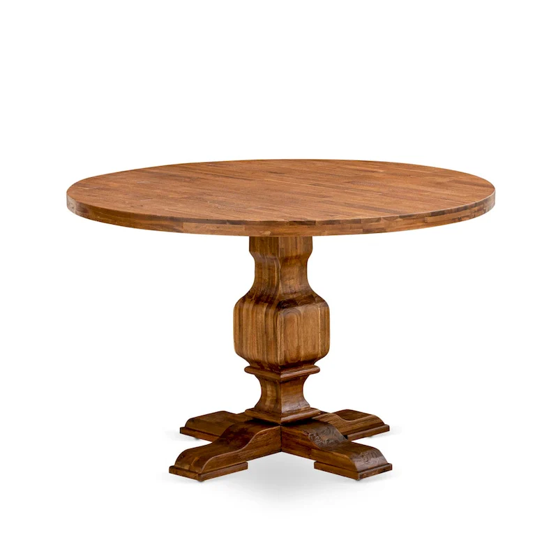 East West Furniture Dining Table Set- a Round Dining Table and Doeskin Parson Chairs, Antique Walnut (Pieces Option)