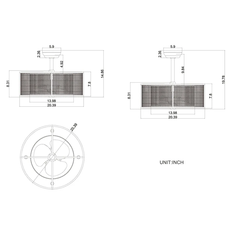 Jeni Chrome 20-Inch 3-Blade Ceiling Fan with Double Honeycomb Metal Drum (Includes Remote)
