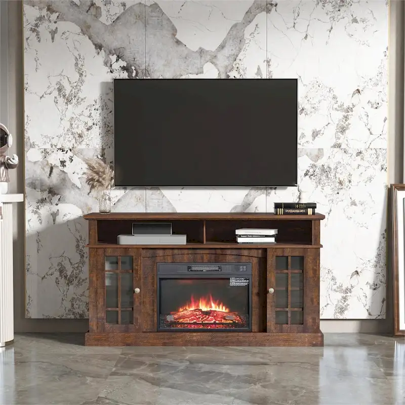 TV stand with electronic fireplace and remote control