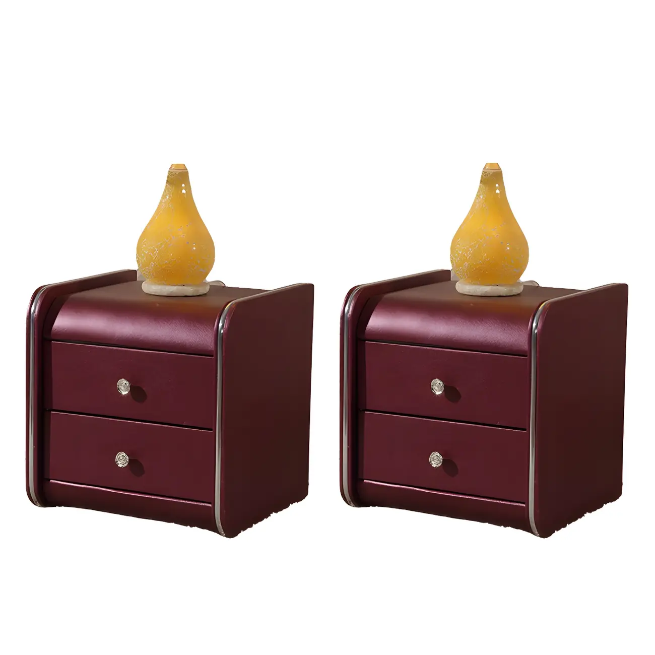 Luxurious Glossy Leather Wooden 2 Drawer Black Nightstand