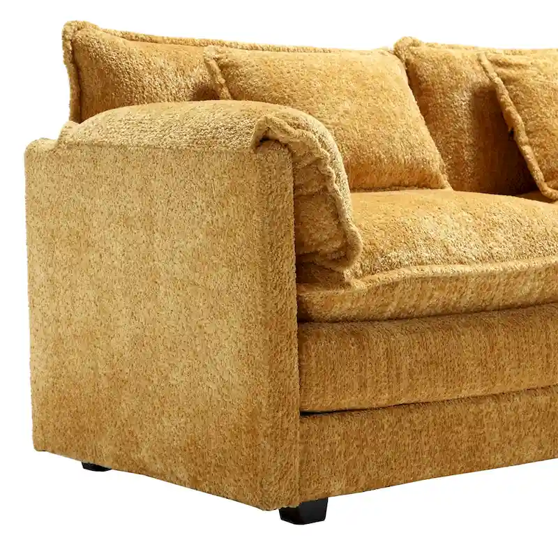Yellow 112.2 L-Shaped 4-Seat Sectional Sofa in Modern Boucle Fabric with Removable Cushions and Detachable Armrests