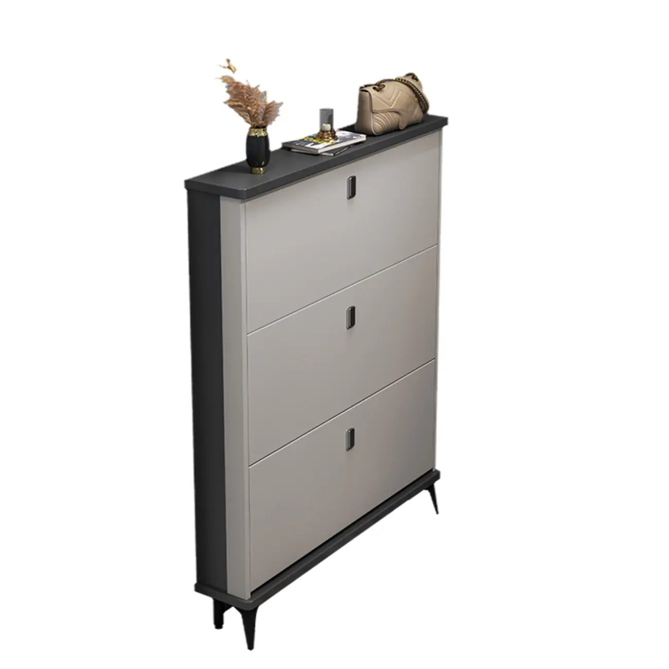 Modern Wood Shoe Cabinet with Adjustable Shelves, Entryway