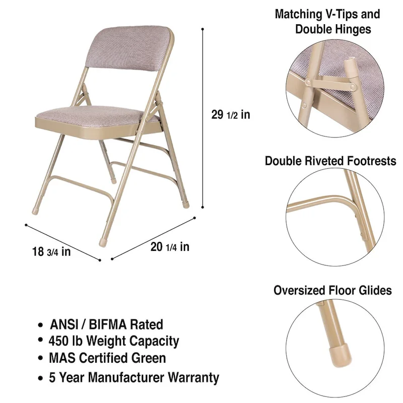 Hampden Furnishings Bernadine Collection Fabric Triple Brace Folding Chair, Pack of 4