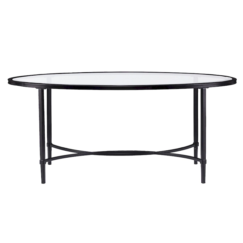 HomeRoots 45 Clear and Black Glass and Metal Oval Coffee Table - 19 H x 45 W x 25 D