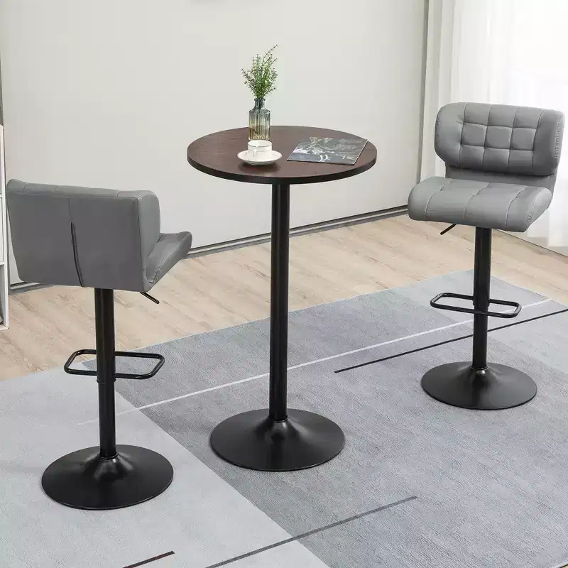 HOMCOM 41H Rustic Industrial Bar Table Pub Table Elm Wood Top with Metal Base