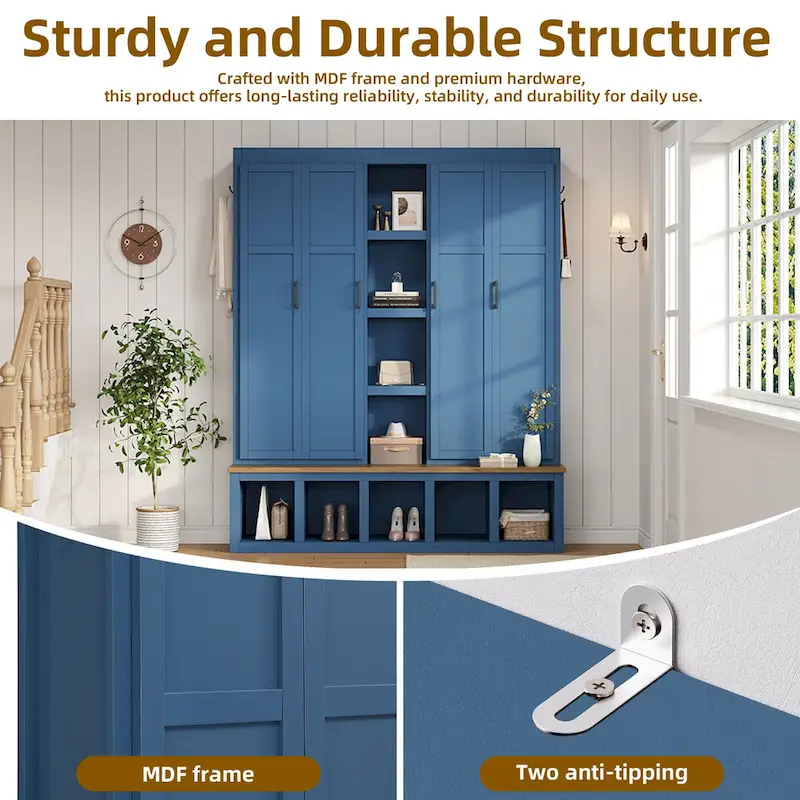 Farmhouse-Style 4-in-1 Hall Tree with Mudroom Bench