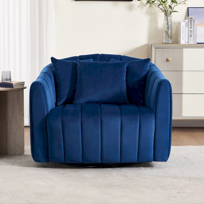 Modern Velvet Swivel Accent Chair,Sofa Chair with Pillows