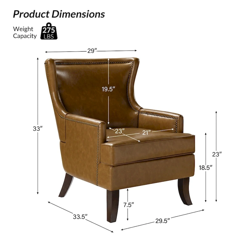 Angeles Mid-century Modern Ergonomic Vegan Leather Armchair with Wingback by HULALA HOME