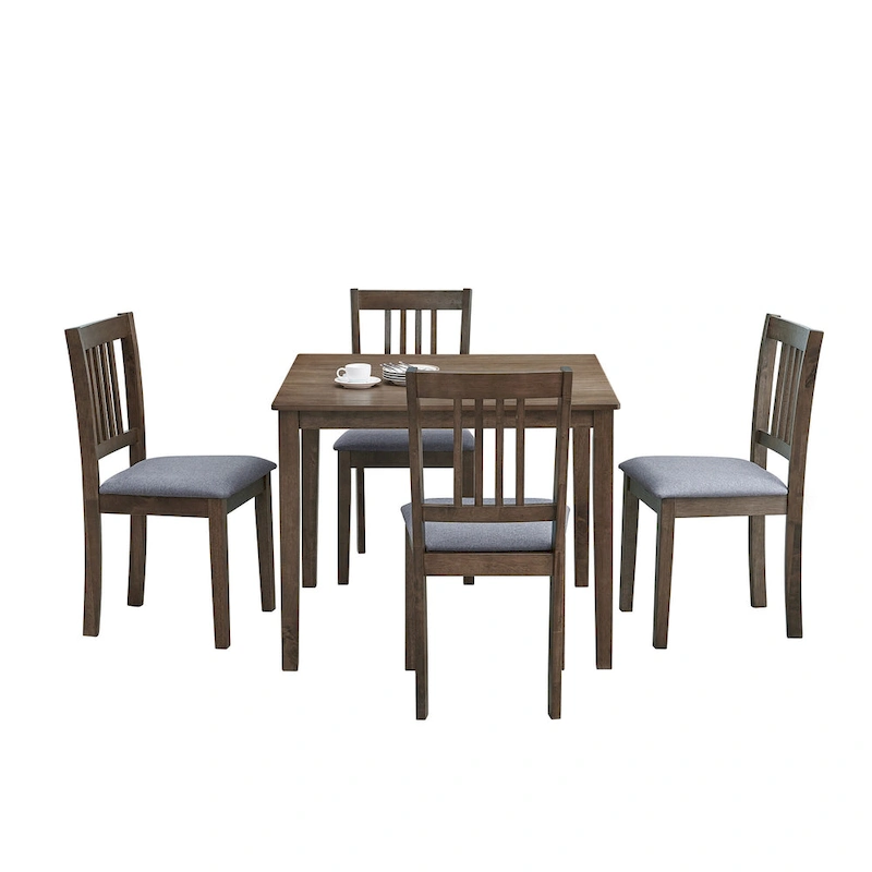 Modern 5-Piece Dining Set with Square Table & 4 Slat Back Upholstered Chairs