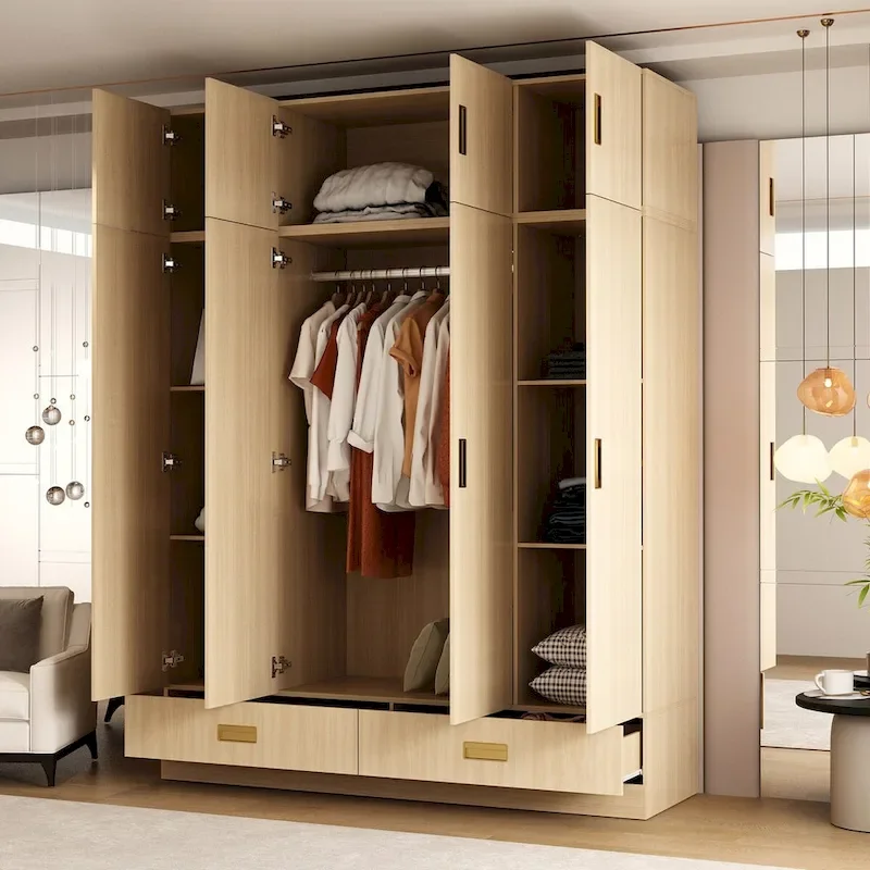 Wardrobe Closet Cabinet with Gold Handles and Optional Top Cabinet