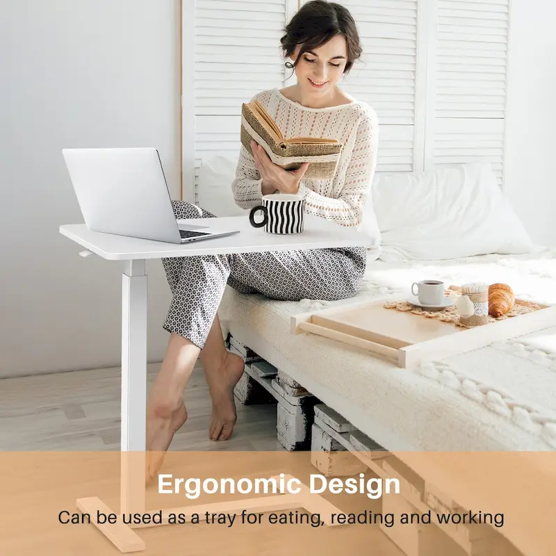 27.56 in. White Laptop Desk with Wheels, Adjustable Height Overbed Bedside Table Mobile Standing Desk