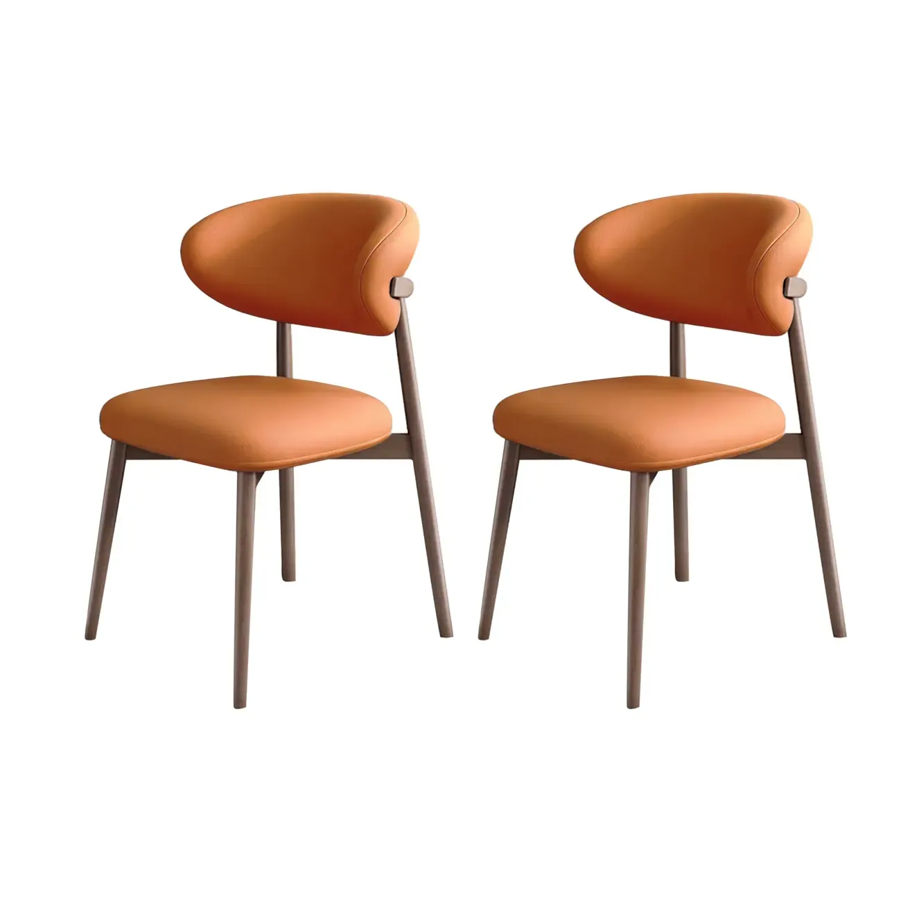 Modern Leather Wood Dining Chair Set of 2