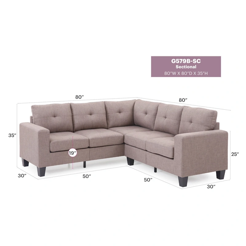 Newbury 82 in. W 2-piece Polyester Twill L Shape Sectional Sofa - 32L x 82W x 35H