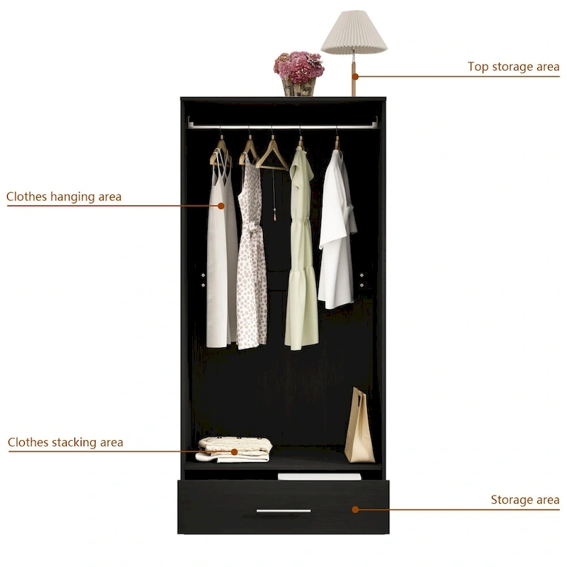 31.5 W x 66.9 H Wardrobe Armoire Cloest with Drawer In Black,White