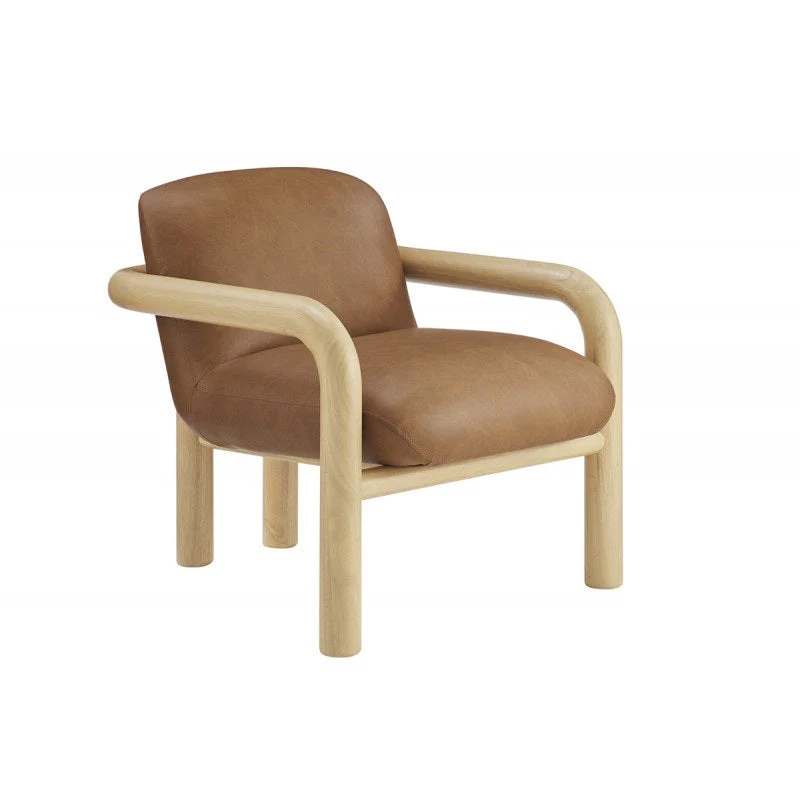 Modern Curve Wood Frame Faux Leather Accent Chair