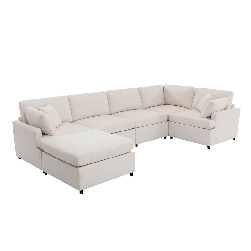 100.4 Spacious U-Shape 6 Seater Sectional Sofa with Removable Ottomans and Pillow, Flexible Configuration