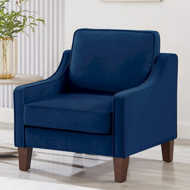 Upholstered Velvet Accent Chair with Wooden Legs