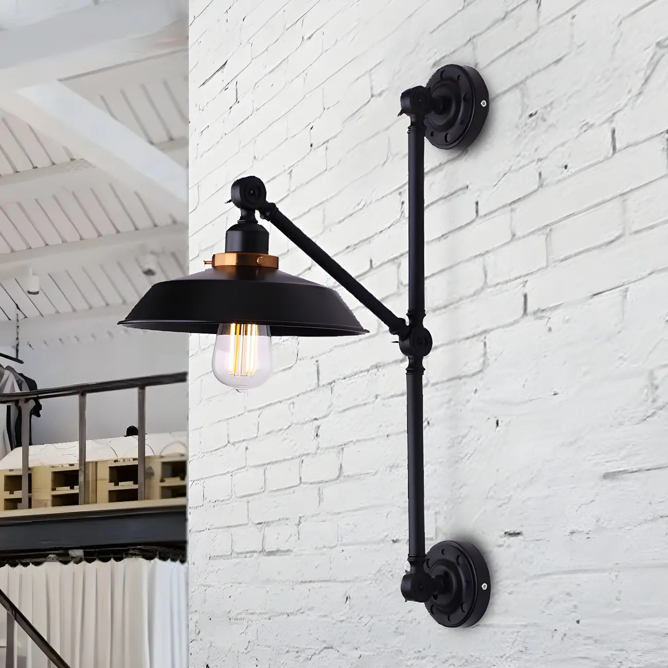 Black Metal Trestle Base Swing Arm Wall Light