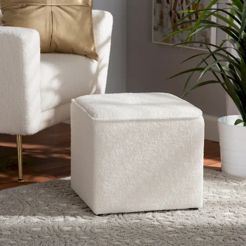 Isaiah Modern and Contemporary Ivory Boucle Upholstered Ottoman