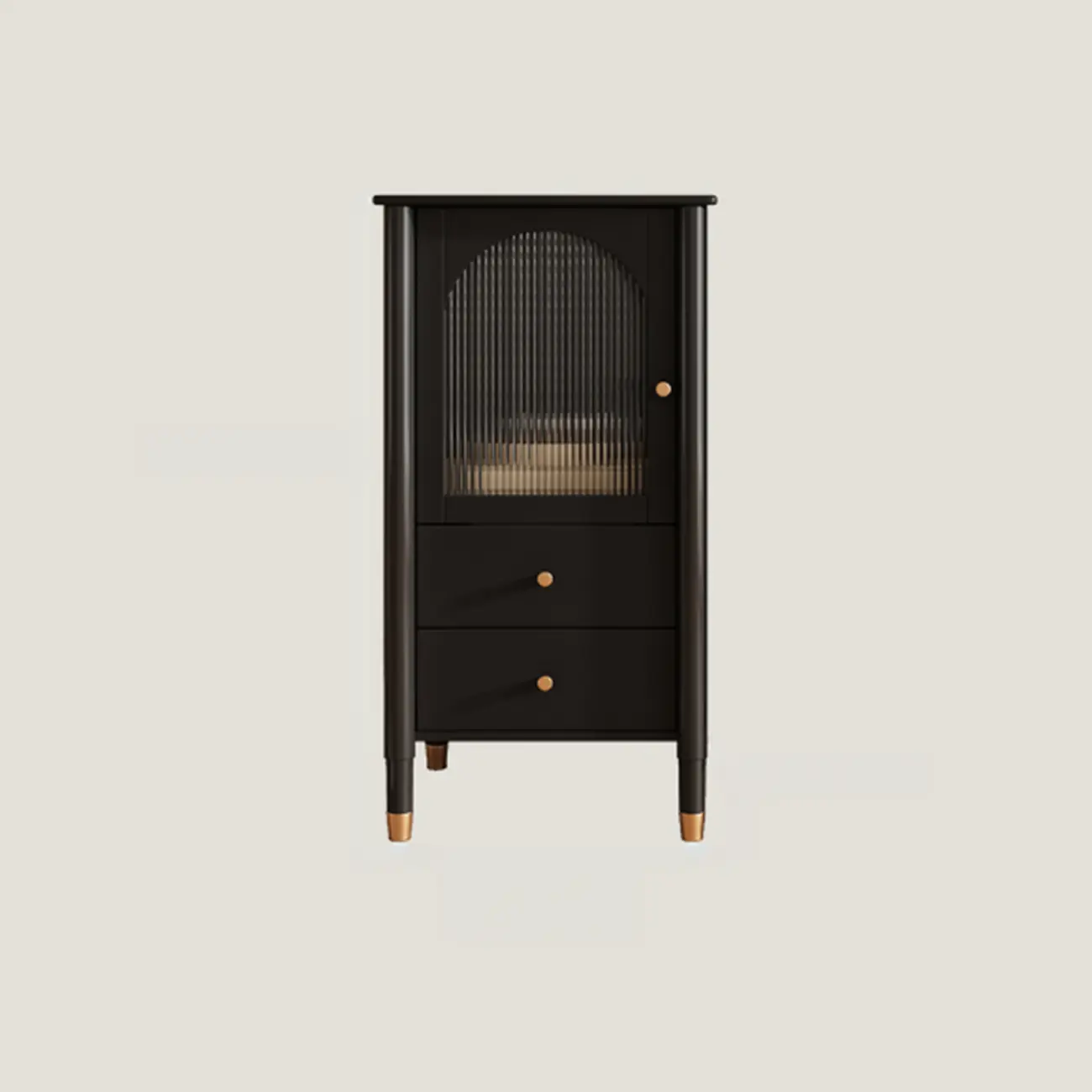 Modern Black Gold Wood Adjustable Shelves Glass Door Cabinet