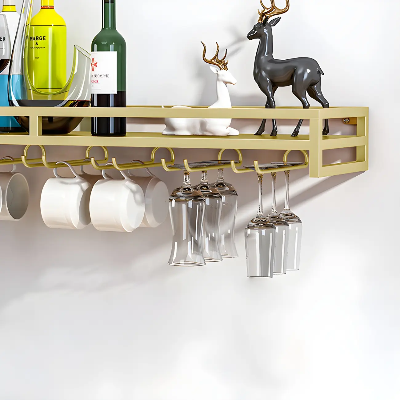 Floating Mount Metal Wine Glasses and Bottle Rack with Hook