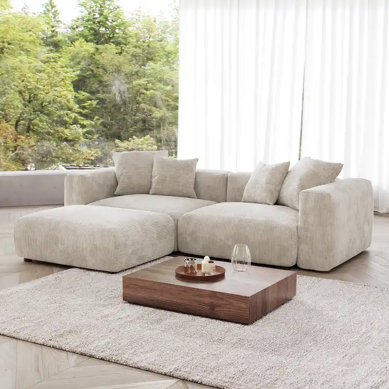 Sectional Couch Sofa with 4 Pillows, Modern Luxurious Modular Sectional Couch with Chaise Ottomans