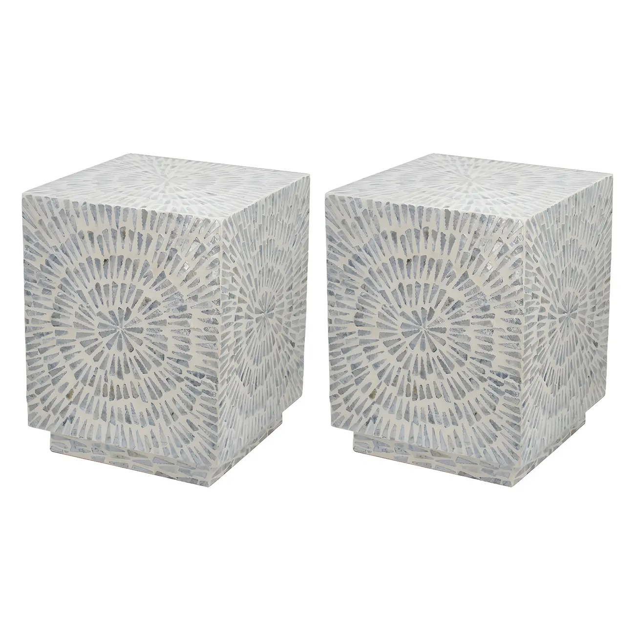 Tropical Mosaic Wooden Round Side Table