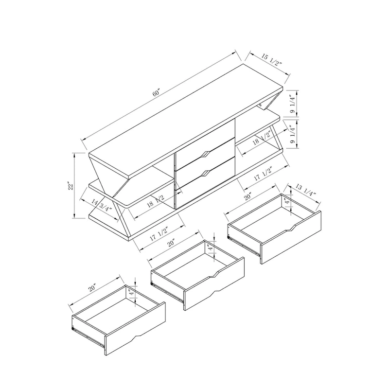 Ayala Modern Black and Distressed Grey 60-inch 4-Shelf TV Console with 3-Drawer