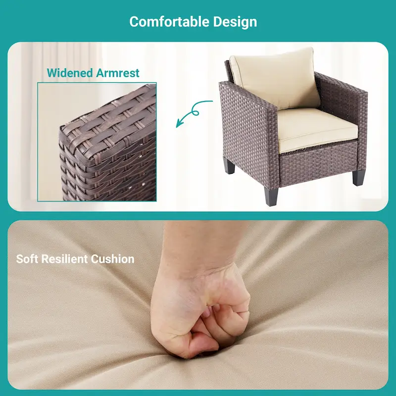 BONOSUKI 3-Piece Patio Sofa Set Brown Rattan with Side Table