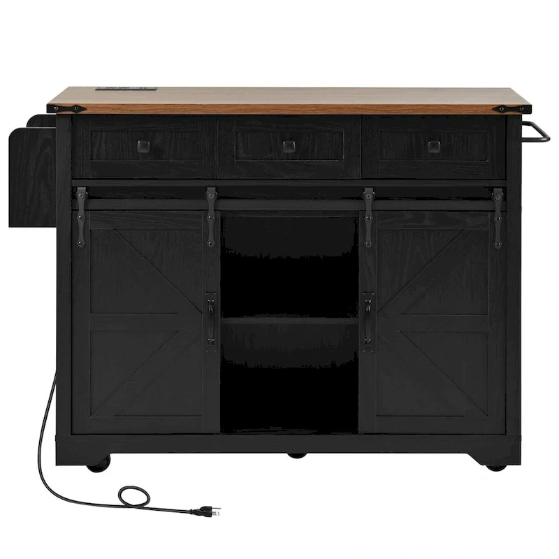 Kitchen Island with Power Outlet and Drop Leaf tabletop