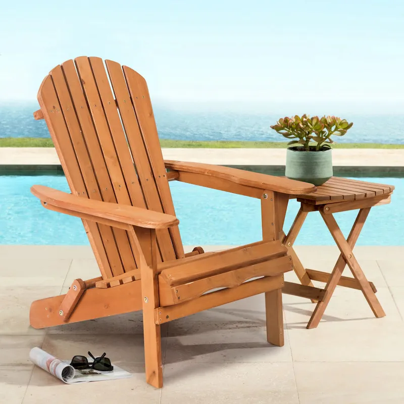 Wesley Natural Solid Wood Foldable Adirondack Chair With Slat Seat