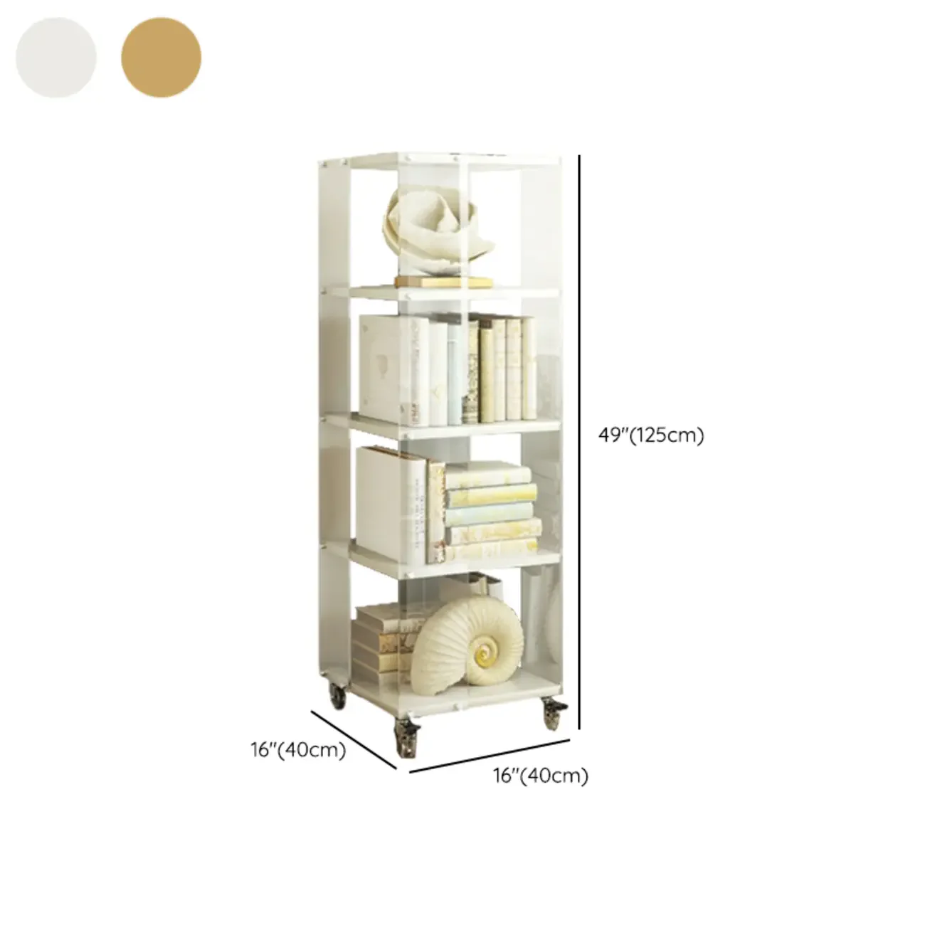 Acrylic 4-Tier Narrow Open Back Bookcase with Wheels