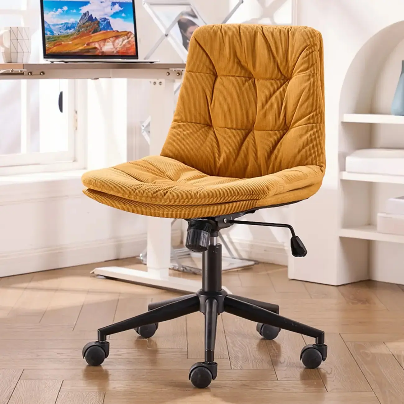 Modern Beige Leathaire Adjustable Swivel Office Chair