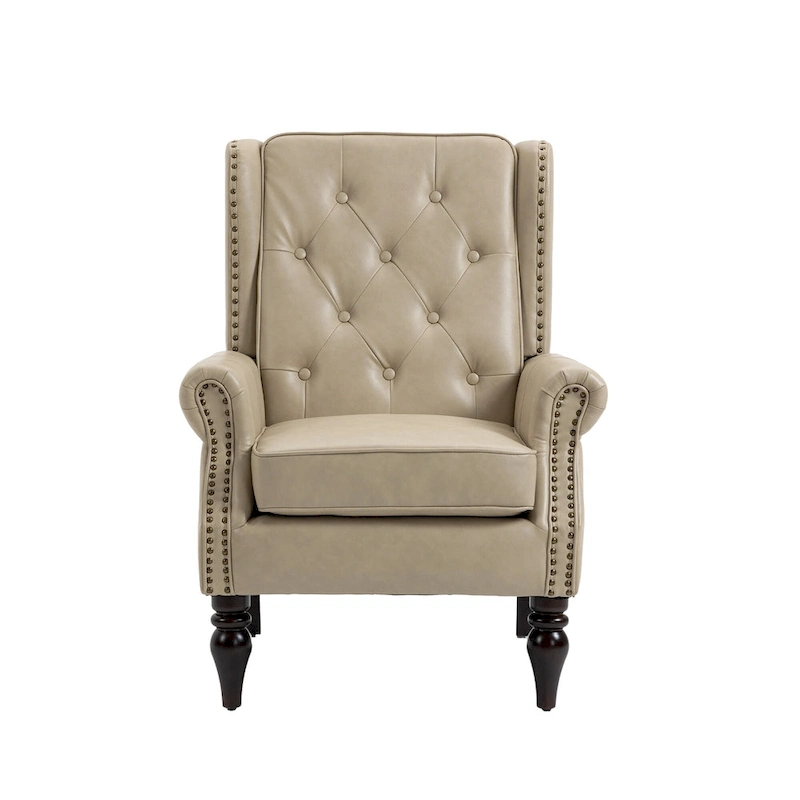 Mid-Century Velvet/Leather Upholstered Tufted Wood Frame Armchair