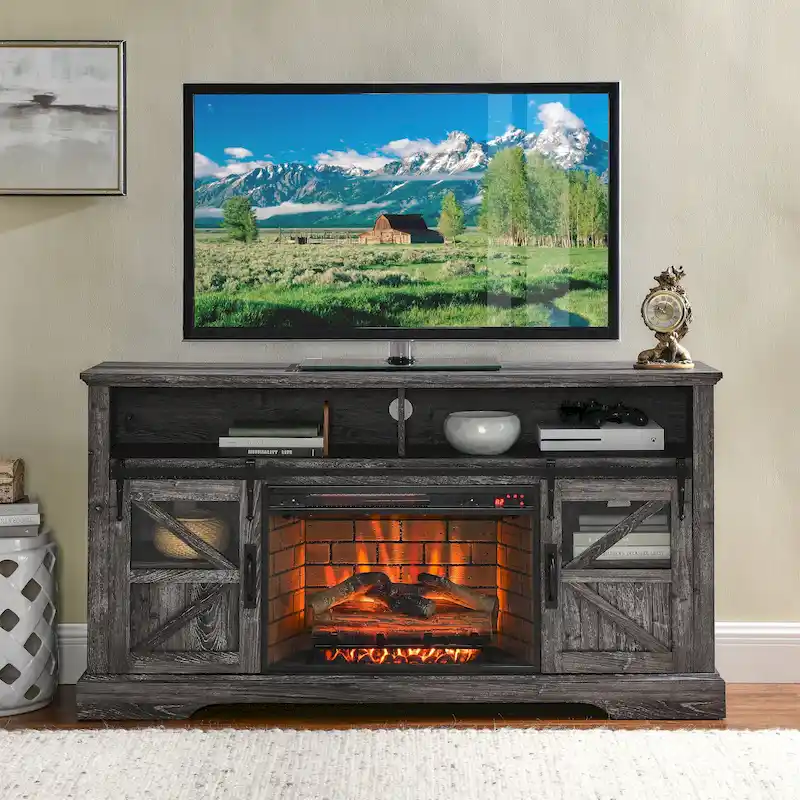 60 in. Electric Fireplace TV Stand Entertainment Center w/Door Sensor