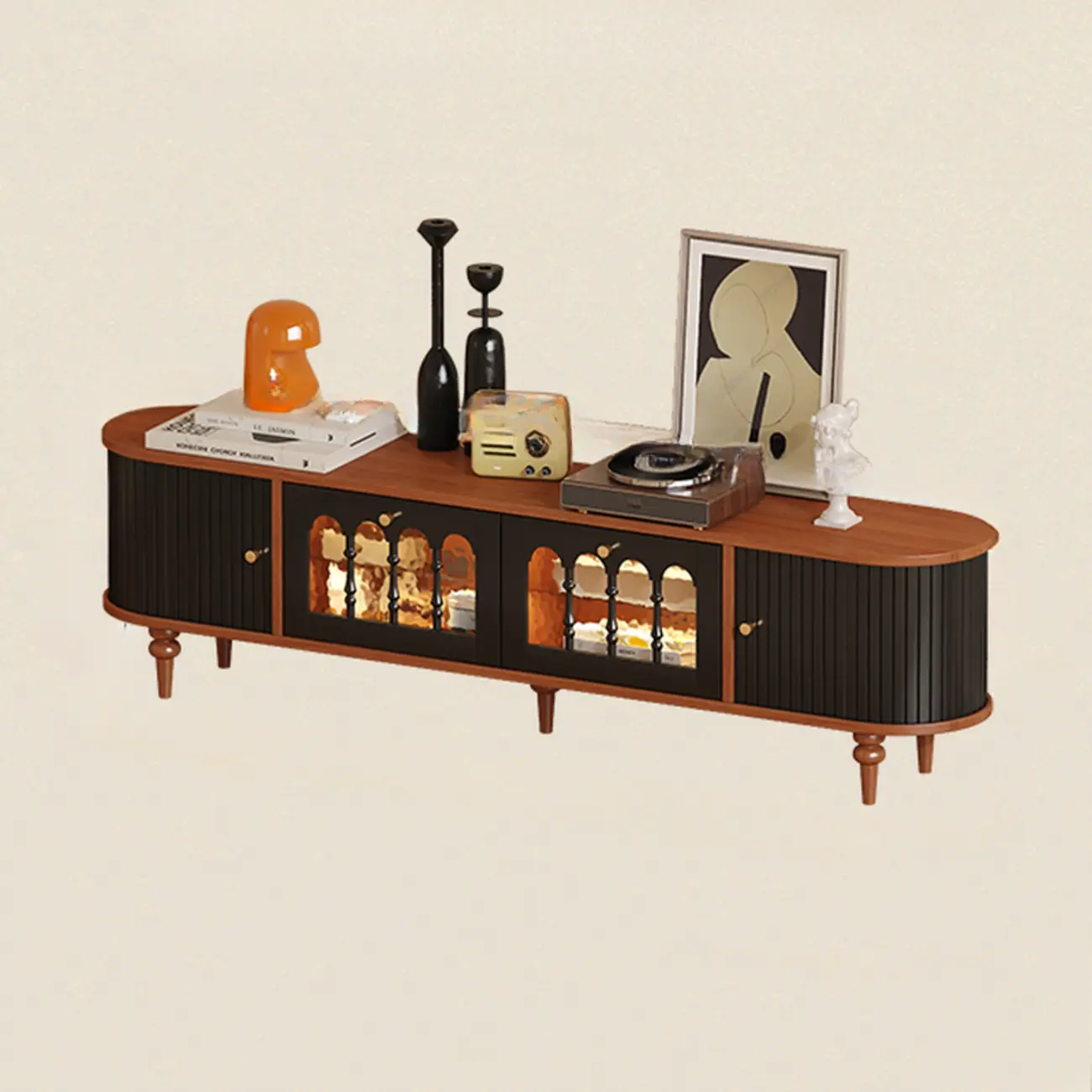 Warm Shaker Wood TV Stand with Cable Management & Light & 4-Cabinet/5 Cabinets/6 Cabinets