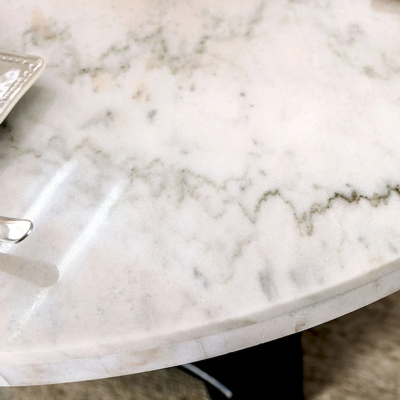 Brec Farmhouse Marble Top 5-Piece Round Dining Table Set with Tufted Chairs by Furniture of America