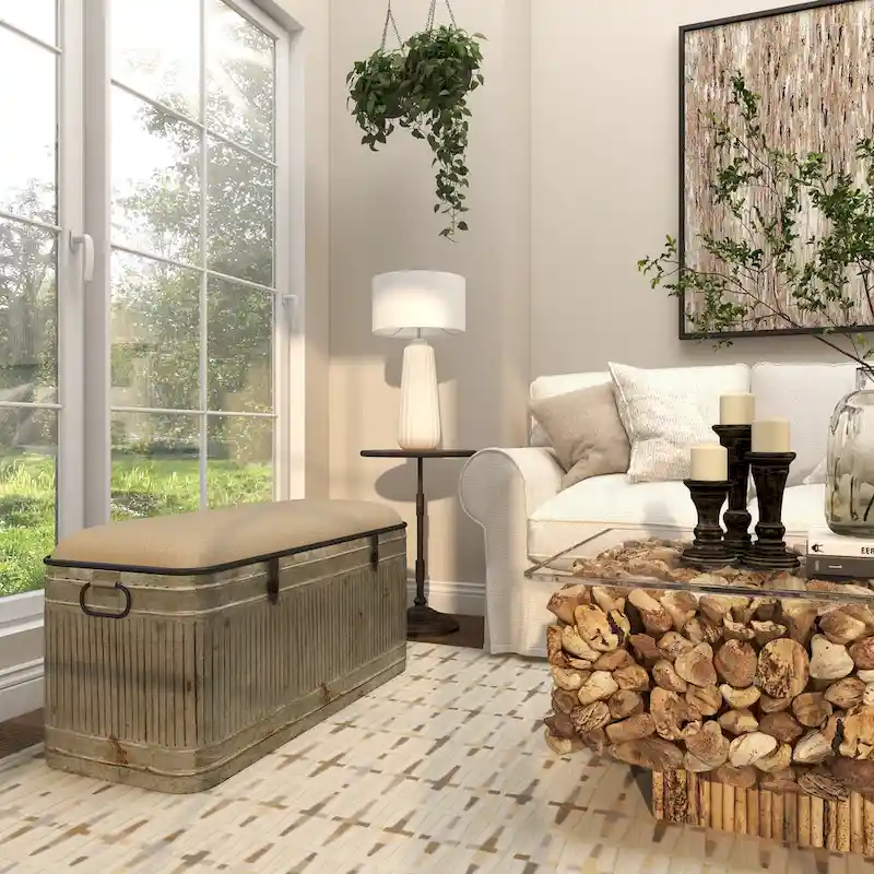 18-inch Grey Metal Fabric Bench